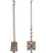 Traditional squire and flower shape silver gold plated set of 2 combo brass maang tikka for women
