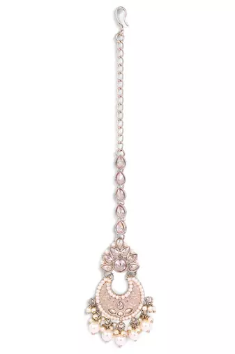 Traditional oval and chandelier shape silver gold plated set of 2 combo maang tikka for women