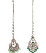 Traditional chandiler and flower shape silver gold plated brass set of 2 combo maang tikka for women