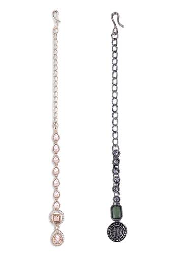 Traditional oval shape silver gold plated brass set of 2 combo maang tikka for women