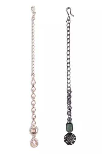 Traditional oval shape silver gold plated brass set of 2 combo maang tikka for women