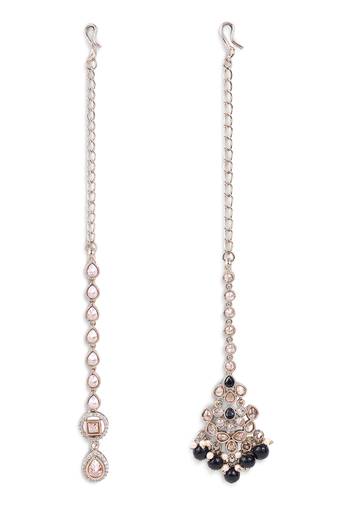 Traditional oval shape silver gold plated brass set of 2 combo maang tikka for women