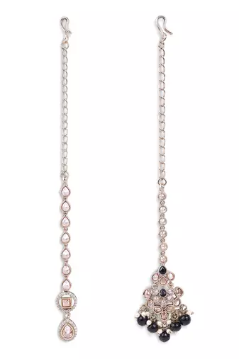Traditional oval shape silver gold plated brass set of 2 combo maang tikka for women