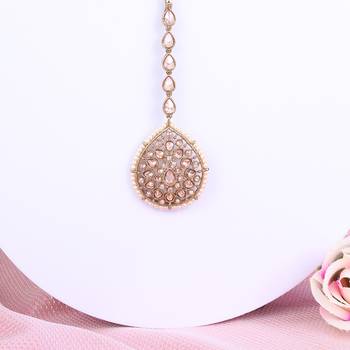 Traditional oval shape silver gold plated brass set of 2 combo maang tikka for women 3