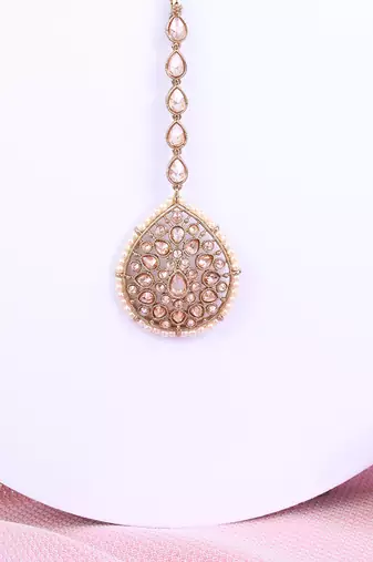 Traditional oval shape silver gold plated brass set of 2 combo maang tikka for women
