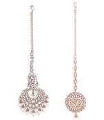 Traditional flower shape and pearl silver gold plated set of 2 combo maang tikka for women
