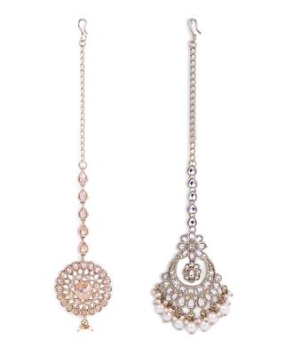 Traditional chandelier and flower shape silver gold plated set of 2 combo maang tikka for women 1