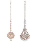 Traditional chandelier and flower shape silver gold plated set of 2 combo maang tikka for women