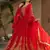 Red faux blooming embroidered zari sequin work gown with dupatta