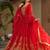 Red faux blooming embroidered zari sequin work gown with dupatta