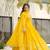 Yellow faux blooming embroidered zari sequin gown with dupatta