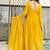 Yellow faux blooming embroidered zari sequin gown with dupatta