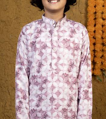 Boys lilac rayon diamond motifs embroidered printed kurta pyjama set 5