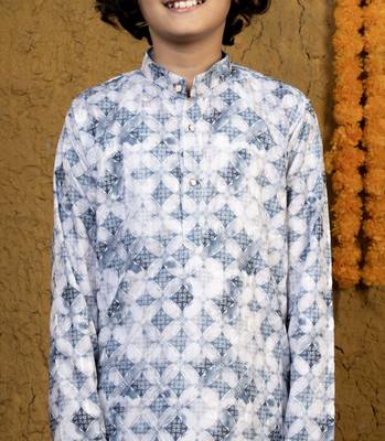 Boys blue rayon diamond motifs embroidered printed kurta pyjama set 5