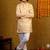 Boys yellow & white cotton chevron zigzag printed kurta with pyjama set