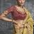 Mustard tissue traditional saree with embroidered, resham and thread work for ceremonial