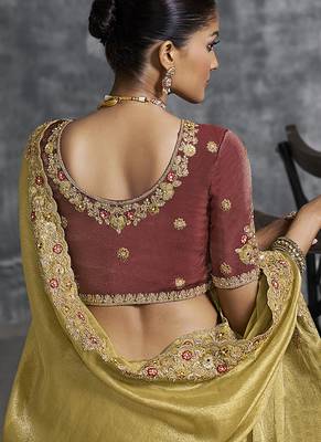 Mustard tissue saree with embroidered work 3