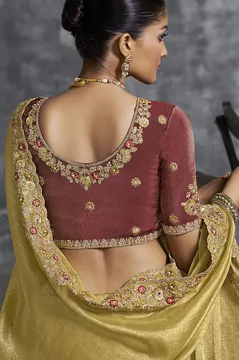 Mustard tissue saree with embroidered work