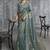 Teal blue tissue traditional saree with embroidered, resham and thread work for ceremonial