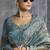 Teal blue tissue traditional saree with embroidered, resham and thread work for ceremonial