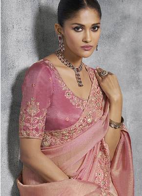 Light pink tissue saree with embroidered work 2