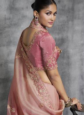 Light pink tissue saree with embroidered work 3