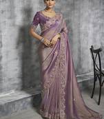 Lavender tissue traditional saree with embroidered, resham and thread work for ceremonial