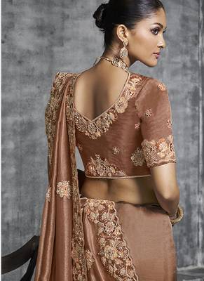 Brown tissue saree with embroidered work 3