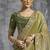 Olive green tissue traditional saree with embroidered, resham and thread work for ceremonial