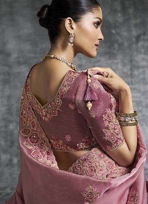Pink tissue saree with embroidered work 3