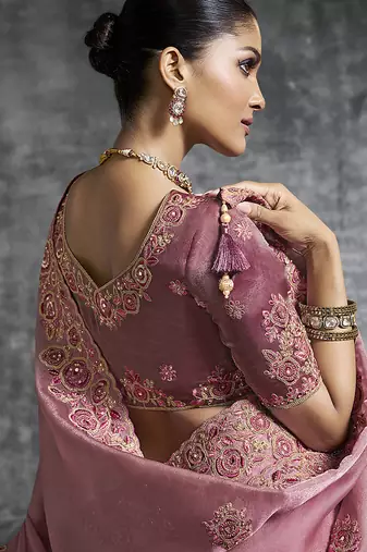 Pink tissue saree with embroidered work