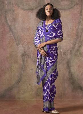 Purple color ajrakh print satin georgette saree 2