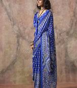 Blue color ajrakh print with bandhej pattern satin georgette saree