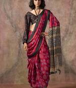 Red color ajrakh print with bandhej pattern satin georgette saree