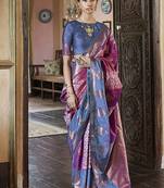 Magenta  zari woven work silk blend  indian traditional wear saree