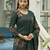 Dark green ho organza floral printed straight kurta with pant & printed dupatta