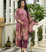 Mauve pink ho organza floral printed straight kurta with pant & printed dupatta