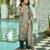Sea green ho organza floral printed straight kurta with pant & printed dupatta