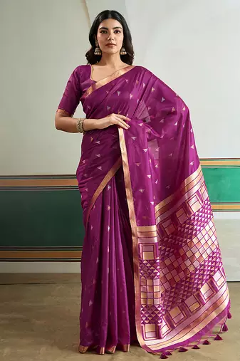 Purple handloom weaving silk blend festival wear saree