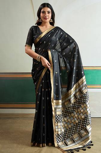 Black handloom weaving silk blend festival wear saree