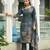 Teal blue ho organza floral printed straight kurta with pant & printed dupatta