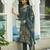 Teal blue ho organza floral printed straight kurta with pant & printed dupatta