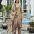 Beige ho organza floral printed straight kurta with pant & printed dupatta