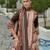 Peach chinon chiffon abstract printed straight kurta with palazzo & printed dupatta