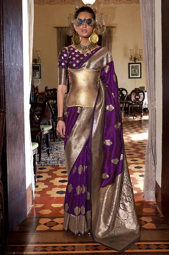 purple color two tone handloom weaving silk blend traditional saree