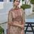 Peach chinon chiffon abstract printed straight kurta with palazzo & printed dupatta