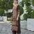 Black chinon chiffon abstract printed straight kurta with palazzo & printed dupatta