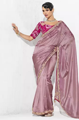 Pink fancy fabric embroidered contemporary saree