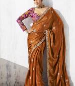 Rust fancy fabric embroidered contemporary saree