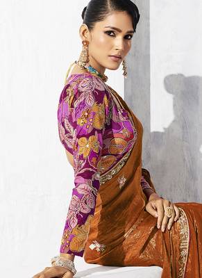 Rust fancy fabric embroidered saree 3